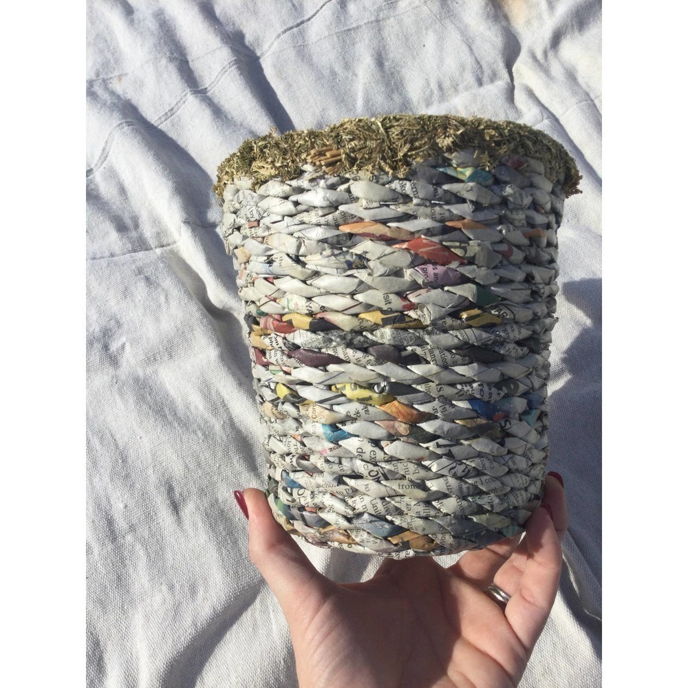 Handwoven Upcycled Paper Planter Basket - Multicolor